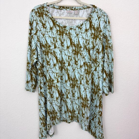 Logo By Lori Goldstein Womens T Shirt Top Size 2X Splatter Stretch Comfy Blue - Picture 1 of 8